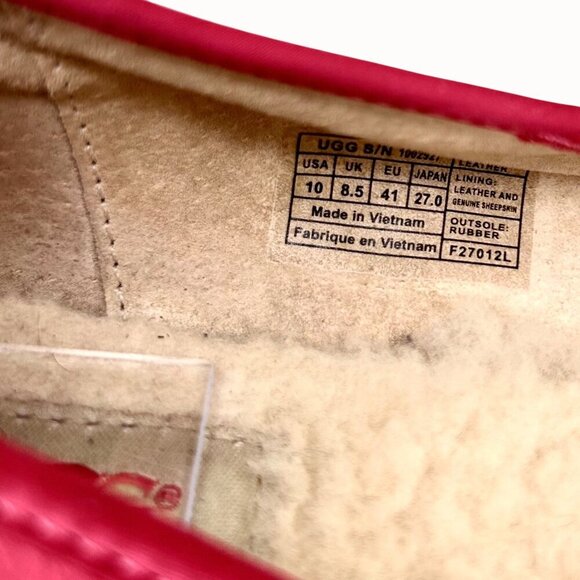 UGG ALLOWAY PINK LEATHER SILVER STUDDED SHEARLING FLATS - 10 - Picture 9 of 9